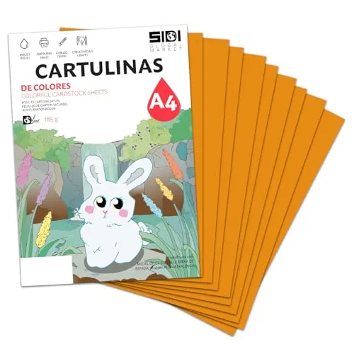 Cartulina A4 Naranja 185 g Papel Cartulina para Manualidades, Scrapbooking, Impresora Inkjet y Láser, Cartulina Gruesa – SIDI (naranja, 25h)