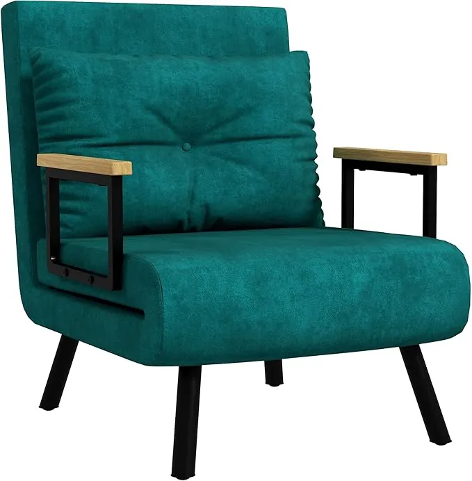 HOMCOM Sofá Cama de 1 Plaza 4 en 1 Sofá Cama Plegable Tapizado en Terciopelo con Respaldo Ajustable de 5 Niveles y Almohada Acolchada para Oficina Dormitorio Salón 63x73x81 cm Verde