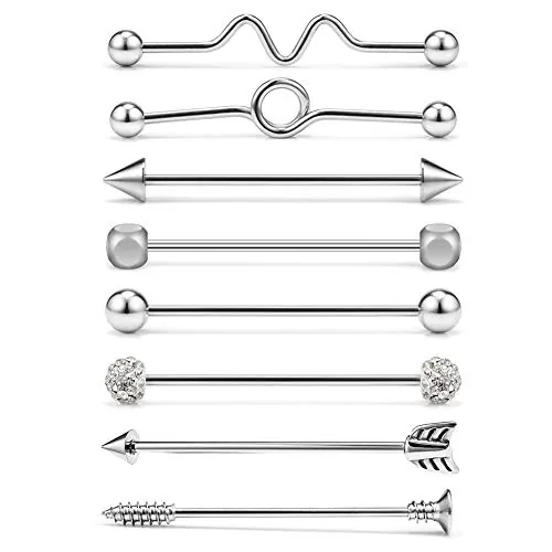 AceFun 8 Piezas 316L Acero quirúrgico Industrail Piercing Barras Set 38 mm 14 Gauge Jewellery