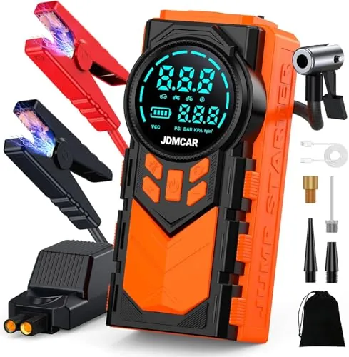 JDMCAR Arrancador de Baterias Coche Compresor -4 en 1 con Pantalla LCD