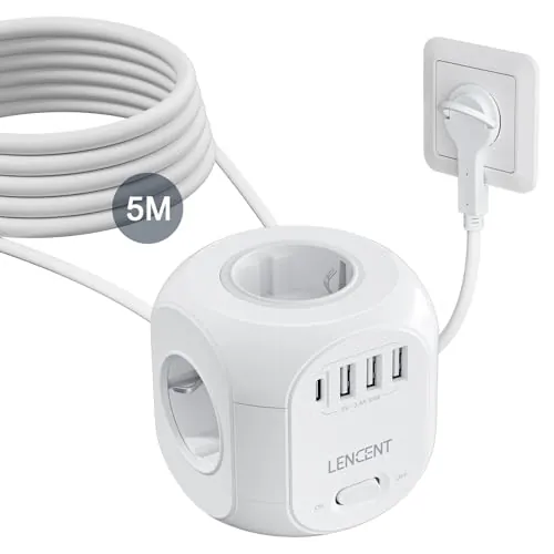 LENCENT Alargador Enchufe Plano 5M, Cubo Regleta Enchufe