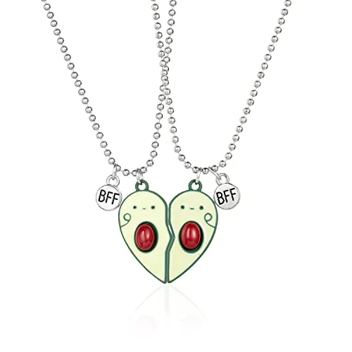 Set de collar de amistad de 2 piezas de aguacate verde para niños niñas parejas, colgante de cadena de corazón para mujer, regalos de joyería de cadena Hasl para mejores amigos novia cumpleaños