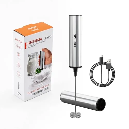 GRIFEMA Espumador de Leche USB Recargable Batidor Electrico te Matcha, 13000 RPM, Ergonómico, Fácil De Limpiar, Mini Batidor Leche Espuma para Cappuccino, Café Bulletproof, Batidos de Proteínas