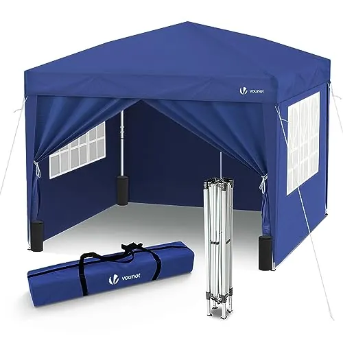 VOUNOT® Carpa Plegable Gazebo 3x3m con 4 Paredes y 4 Bolsas de Arena, Cenador Pabellón de Jardín para Camping, Fiestas, Exterior, Color Azul