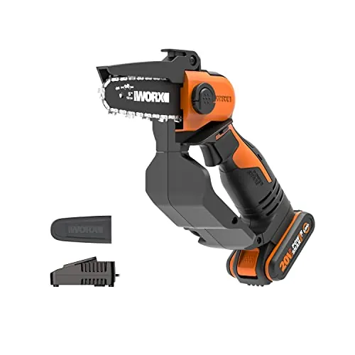 WORX WG324E Mini sierra de cadena para poda 20V, PowerShare, Incluye 1 batería 2 Ah y cargador, Motosierra de poda, Ligera y compacta, Espada de 12 cm, para ramas y jardinería en general