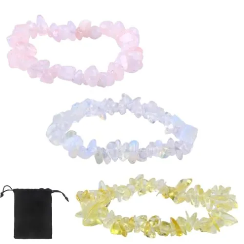 SULIUDAJI Citrino + Cristal blanco + Cuarzo rosa con fragmentos | pulsera piedra auténtica natural