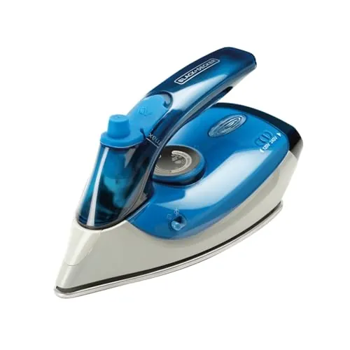 BLACK+DECKER BXIR1000E - Plancha de Viaje | 1000W | Doble Voltaje: 120V y 240V | Golpe de Vapor 50 g/min | Vapor Continuo 20 g/min | Suela de Acero Inoxidable | Azul