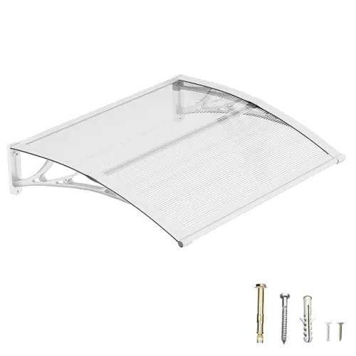 DAWNINGHOMM Marquesina Puerta Exterior 80 x 100 cm – Marquesina Exterior de Policarbonato con Soportes de ABS, Protección contra Lluvia, Nieve y Rayos UV para Puerta, Ventana y Terraza