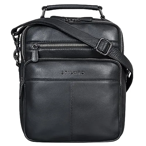STILORD 'Joe' Bolso de Moda para Hombre Cuero Bolsos de Hombro de Cuero auténtico para Estudiante Tablet Piel Auténtica Mensajero, Color:Negro
