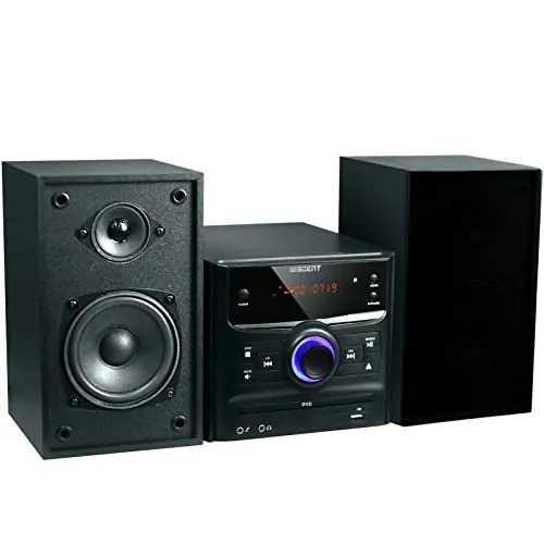 WISCENT Minicadena de Música con CD Sistemas de Estantería Estéreo para el Hogar con Bluetooth(Reproductor de CD, DVD, Radio FM, USB,AUX-in, Mic,30W), Equipo de Musica para Casa