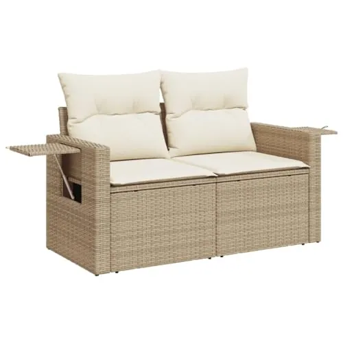 vidaXL Sofá de Jardín con Cojines de 2 Plazas, Asiento Exterior, Sofá Biplaza, Mueble para Patio Terraza Balcón, Ratán Sintético Beige