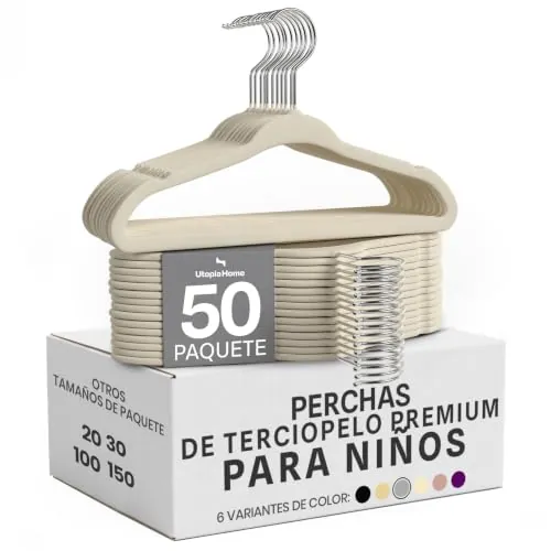 Utopia Home Perchas Terciopelo para niños (Marfil, Paquete de 50)