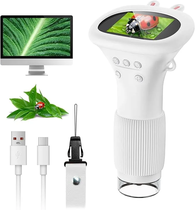 SGAINUL Microscopio Digital para Niños con Pantalla IPS de 2.0'', Recargable 1000x, Electrónico con 8 Luces LED - Regalo para Cumpleaños/Navidad/Año Nuevo（Blanco）
