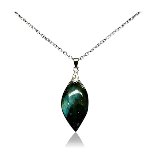 arana's® - Colgante LABRADORITA piedra natural semipreciosa - Collar de acero inoxidable con piedras naturales gota de agua para mujer y hombre - Sanación y curación (Labradorita)