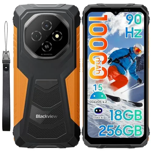 Blackview FORT1 Móvil irrompible Android 15, 256GB+18GB (TF 2TB) Móvil Rugerizado,10000mAh Batería - 6.56" HD+ Teléfono Movil, AI Camera, Face ID/Dual SIM/NFC/OTG/390g/Gemini AI Movil Indestructible