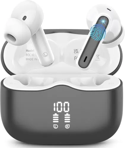 xinwld Auriculares Inalambricos, Auriculares Inalámbricos Bluetooth 5.4 con 4 Mics, HiFi Estéreo, Cancelación de Ruido ENC, Pantalla LED, Carga Rápida USB-C, Cascos in Ear 40H IPX7 Impermeable, Gris
