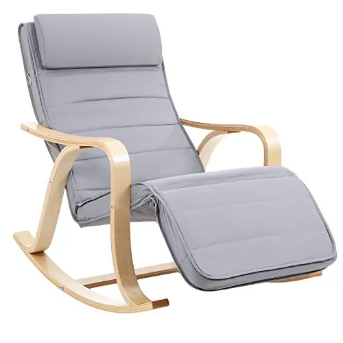 SONGMICS LYY41G Mecedora, Sillón Tumbona, Color Gris, 125 x 91 x 67 cm