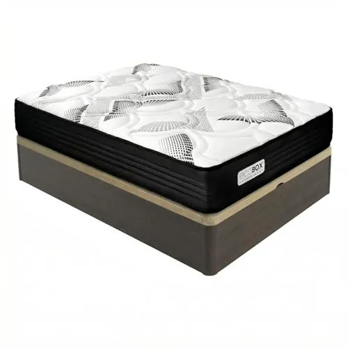 Duérmete Online – Pack Colchón Viscoelástico con Muelles Ensacados Eco Box + Canapé Abatible de Madera Reforzada | Gran Capacidad de Almacenaje | Firmeza Alta | Color Wengué | 90 x 190 cm