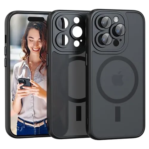 Nupcknn Funda Magnética para iPhone 15 Pro con Magsafe, Carga Inalámbrica, Protección Total de Cámara, Antigolpes y Translúcido Mate Antiarañazos Carcasa