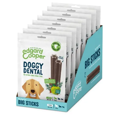 Edgard & Cooper Dental Stick para Perros Grandes 56 Barritas para la Higiene Oral Premios Natural Sin Cereales 7 Sticks x 8 Eucalipto & Manzana, Higiene Dental, Bajo en Calorías, Aliento Fresco