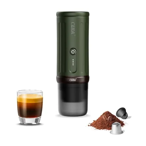 CERA+ CERApresso - Cafetera eléctrica portátil de 5 a 8 tazas por carga, autocalentamiento de 20 bares, cápsulas NS y café molido, cafetera eléctrica de viaje para salir, trabajo, campamento (verde)