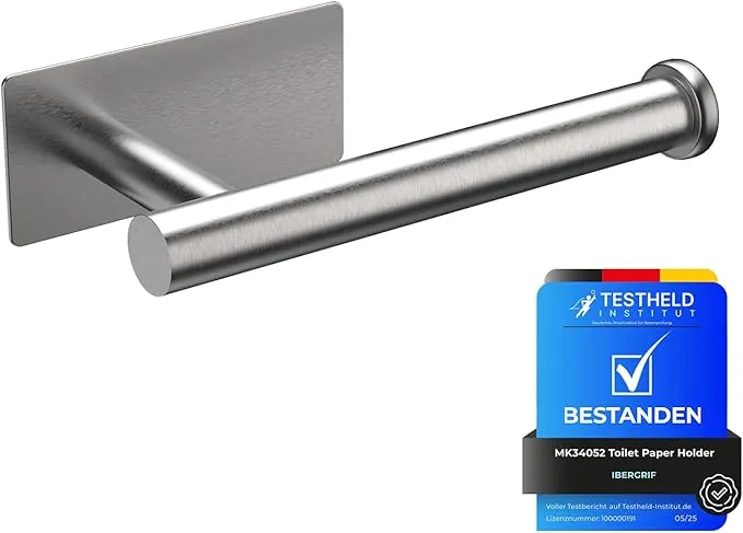Ibergrif MK34052 Portarrollos Baño Autoadhesivo, Soporte Colgador, Acero Inoxidable, Redondo, Cepillado