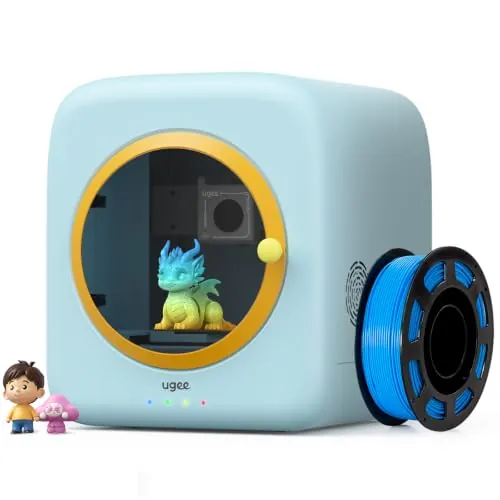 ugee Impresora 3D Niños, Totalmente Cerrada, UL GREENGUARD, App WiFi | 12000+ Modelos, Listo en Minutos, Sin Calibración, Creación IA, 500mm/s, Casa y Escuela, 250g PLA, Regalo STEM