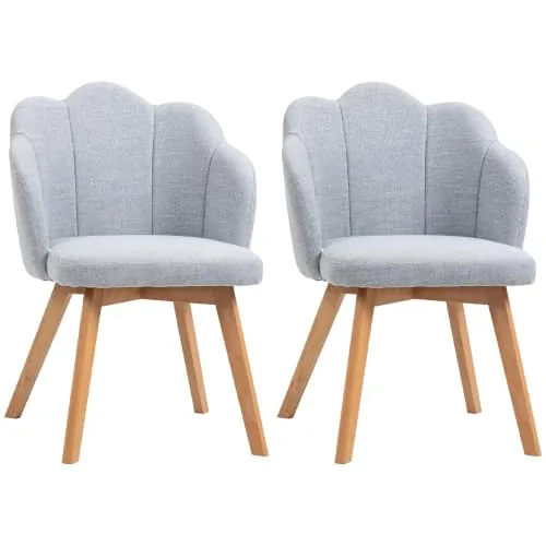 HOMCOM Sillas de Comedor en Forma de Flor Estilo Moderno 58x60x82 cm Gris | Set de 2 Sillas de Cocina, Asiento y Respaldo Acolchado, Carga 120 kg
