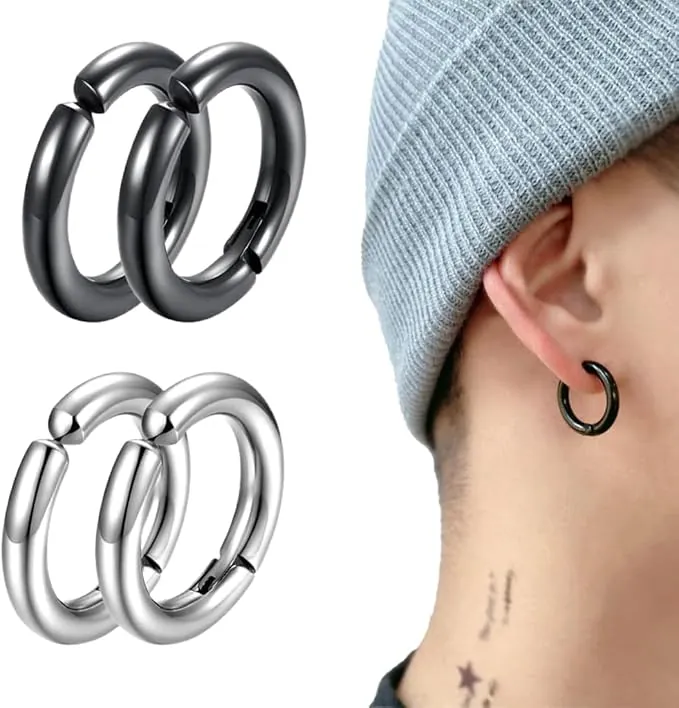 SULIUDAJI: Pares de pendientes de clip de oreja no perforados para hombres y mujeres, acero inoxidable, joyería no perforada con clip de oreja