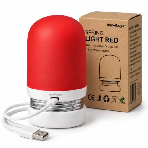 Toys4Boys Luz Roja Bebé Nocturna 630 nm Portátil, 3 Niveles, Sin Parpadeo | Batería 1000 mAh, hasta 40 h, carga USB-C (cable USB-A incluido), 3 niveles 25/50/100 %, botón físico, 110 g, 6 x 6 x 9 cm