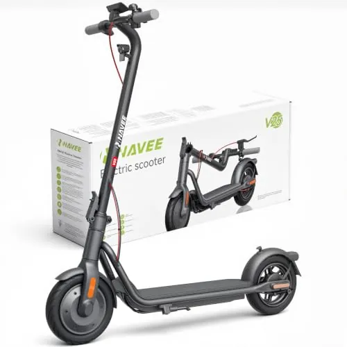 Patinete Eléctrico Adulto NAVEE V25, Autonomía 25 km, Neumáticos10 | Velocidad Máxima 25 km/h, Resistente IPX5, Plegable, Pendiente 15%