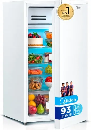 MIDEA Nevera Pequeña 93 L | 84 cm x 54 cm | Silenciosa 39 dB | Bajo Consumo | Frigorifico Pequeño con Puerta Reversible, Luz Led, Zona Fría | Mini Nevera sin Congelador para Habitación, Oficina, Camping