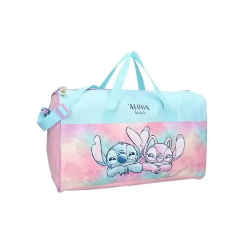MyBagStory - Bolsa de deporte para niños, puntada, escuela, guardería, primaria, 40 cm, correa ajustable, regalo, Rosa/Azul, Stitch