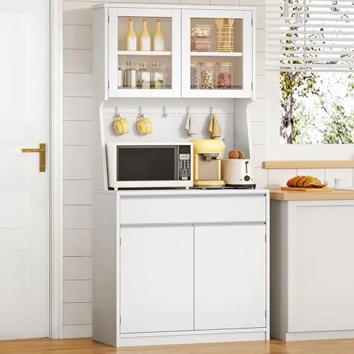 Hzuaneri Aparador Cocina, Armario de Cocina, 40 x 75 x 180 cm, Blanco