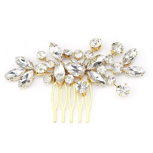 Peines para el Pelo de Novia, Nupcial Perla Pelo Vid oro Novia Accesorios Cristal Diamante de Imitación Hoja Headpie para Mujeres y Niñas para Boda Fiesta Velada