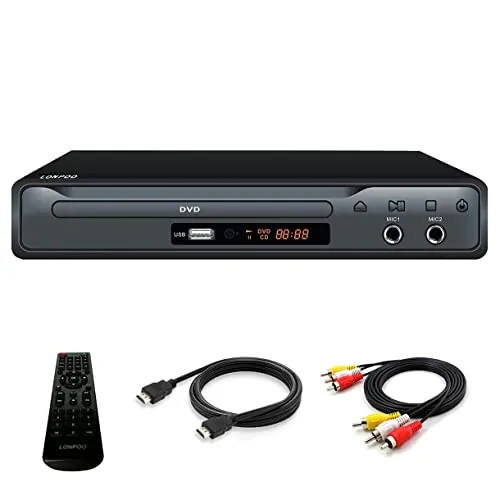 LP-077 Reproductor de DVD para TV, Reproductor de DVD CD con Salida HDMI y AV (Cable HDMI y AV Incluido), Puerto Scart, Puerto Mic, Entrada USB, Diseño de Caja de Metal (DVD Player)