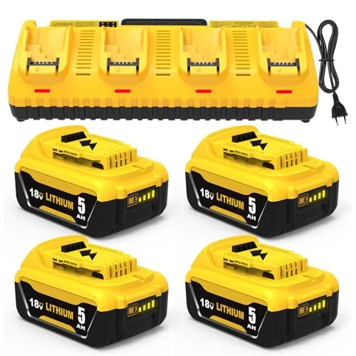 4 X 5,0 A de Repuesto para Dewalt batería 18 V y 1 X Cargador de 4 Puertos 10,8-20 V DCB104