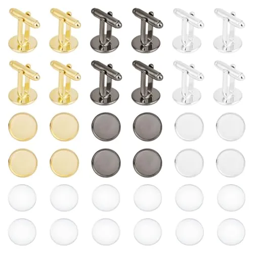 UNICRAFTALE 12 Juego de 3 Colores Botón de Gemelo de Latón Hallazgos de Gemelos de Cabujón Botón de Gemelo Redondo Plano Cabujones Bandeja Bisel Gemelos Ajuste En Blanco para Hacer Botones de Ropa