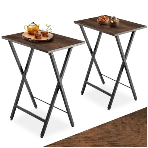 tectake® Juego de 2 Mesas Plegables Portatiles, Estructura de Acero, Mesa Plegable, Decoracion Hogar, Mesa Auxiliar Sofa, Mesita Auxiliar - 48 x 36 x 66,5 cm Madera Industrial Oscura, Rústica