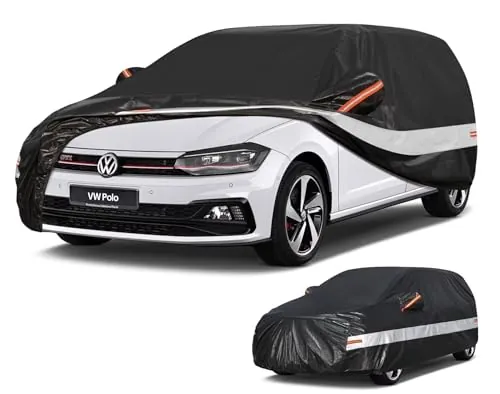 Holthly Funda Coche Exterior para VW Polo/Volkswagen Polo(1981-2025),Funda Coche 10 Capas de Protección,Cubre Coche 100% Impermeable,Antipolvo,Cortaviento,Impermeable a la Lluvia,Protección UV.