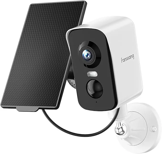 fanxiang Camara Exterior Solar Inalámbrica 2K, Vigilancia Cámara de Seguridad Exterior sin Cables con Panel Solar & Tarjeta 64GB Visión de 360°, Visión Nocturna en Color, Detección AI, PIR, IP65