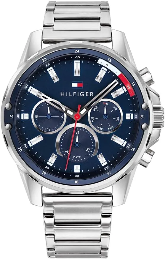 Tommy Hilfiger Reloj Analógico de Cuarzo Multifunción para Hombre con Correa en Acero Inoxidable o en Silicona