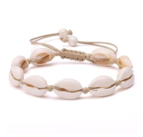 Ozmw Pulsera o Tobillera con Conchas Naturales, Tobillera de Conchas para Mujer, Ajustable para Mujeres Niñas Fiestas en la Playa
