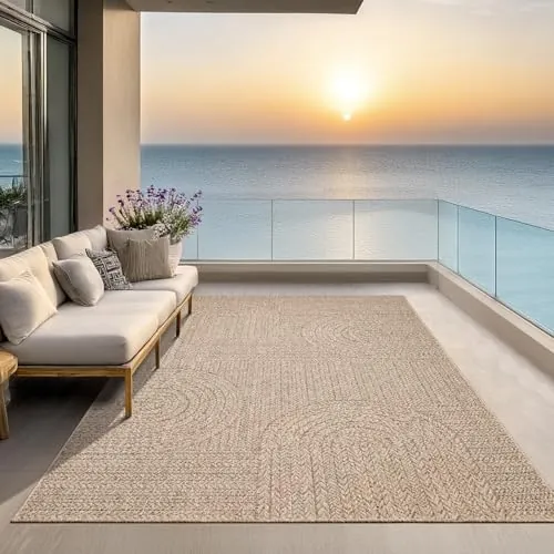 the carpet Kansas - Alfombra para Exterior e Interior con Aspecto de Yute Natural, Resistente a la Intemperie, Apta para Patio y jardín, Naturaleza, 160 x 230 cm