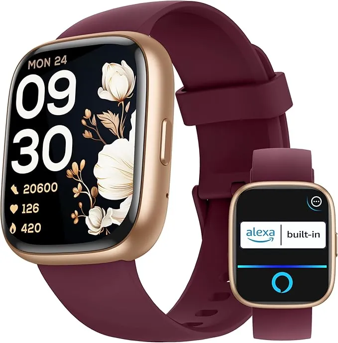 KALINCO Reloj Inteligente Mujer Hombre con Alexa, IP68 Smartwatch Deportivo Recibir Whatsapp y Llamadas, Podómetro Monitor Estrés, Sueño y Ritmo Cardíaco Drenaje de Agua Reloj Mujer Android iOS