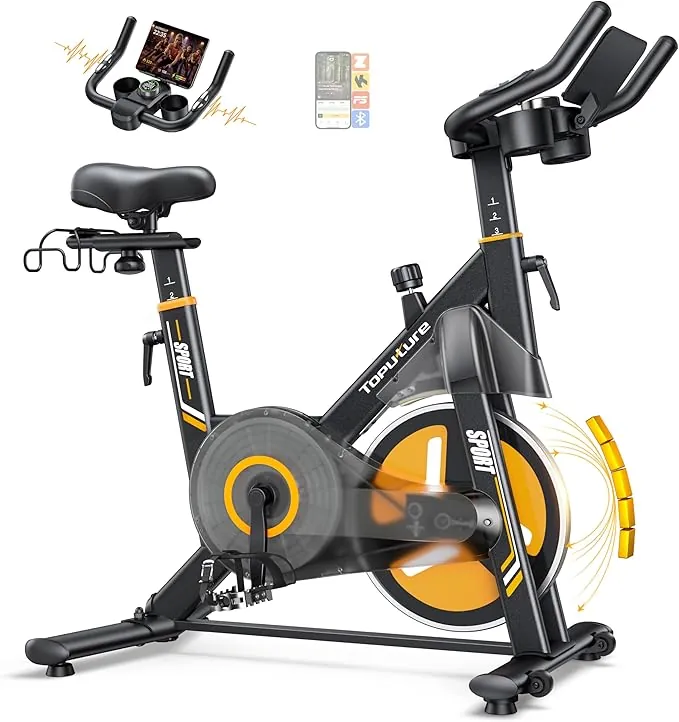 2026 Nueva Toputure Bicicleta Estática Electromagnética, Spinning Profesional con 32 Niveles de Resistencia Precisa vía APP, Bici Estática con Pantalla LCD Táctil, Soporte para Mancuernas, Máx 150KG
