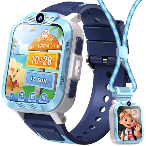 Blackview Reloj Inteligente Niño 4G, Videollamadas, GPS Posición, SOS Llamar, LED Linterna, Chat de Voz, 1.85” Smartwatch Niños - Modo Escuela, Modo Deportivo, Calculadora, Despertador, 850 mAh, Azul