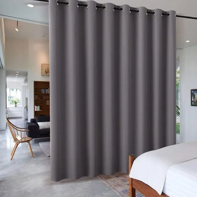 PONY DANCE Separador de Ambientes para Salon/Oficina/Dormitorio Cortinas Termicas Aislantes Frio Y Calor Cortina Separador de Ambientes con Ojales, 1 Pieza, 457 x 274 cm (Ancho x Alto), Gris
