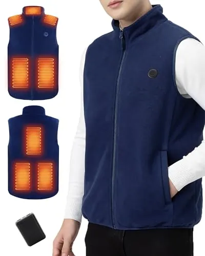 Mincoo Chaleco Calefactable Hombre Equipado con Batería USB de 10000 mAh, Chaleco Termico 3 Temperatura Ajustable con 5 Zonas Calefactables Ideal para Acampar Actividades al Aire Libre