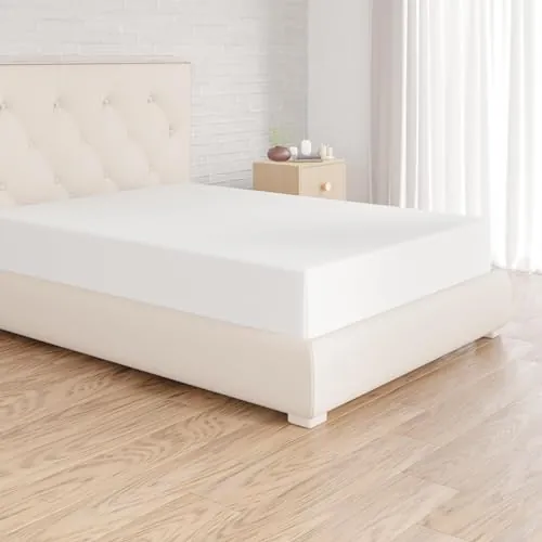 Amazon Basics Sabana Bajera Ajustable, 90 x 200 x 30 cm, de Poliéster Microfibra, Blanco